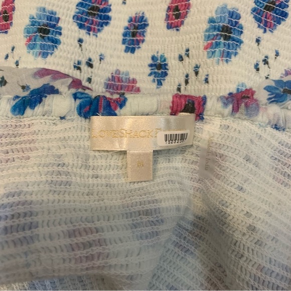LoveShackFancy Kodie Floral Printed Smocked Off Shoulder Ruffle Mini Dress Sz M - Picture 8 of 8